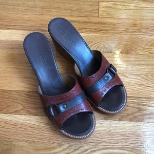 H.S. Trask brown leather slide wedges, 8M, EUC